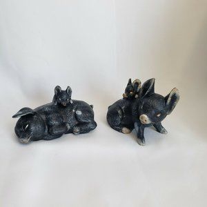 Ceramic Pig Sow and Piglet on Back Black Country Farmhouse Decor-Pair